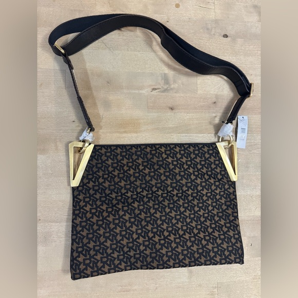 Dkny Handbags - NWT DKNY monogram, convertible Crossbody or clutch with brass details